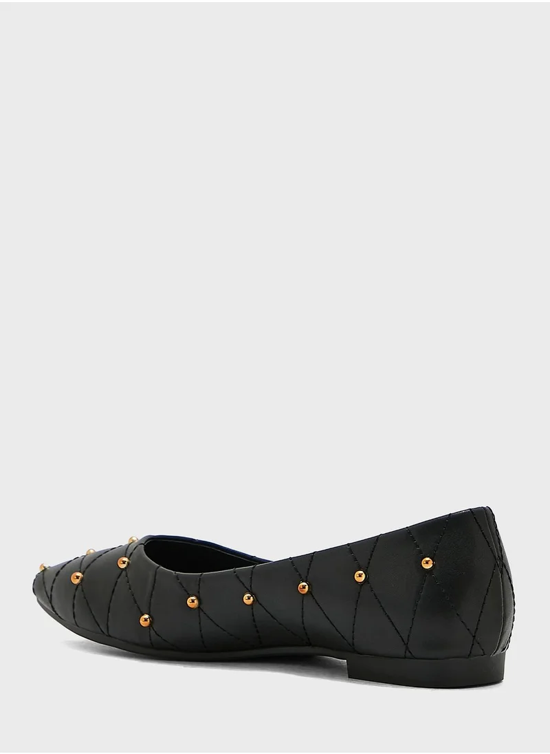 Ginger Quilted Stud Pointed Flat Shoes
