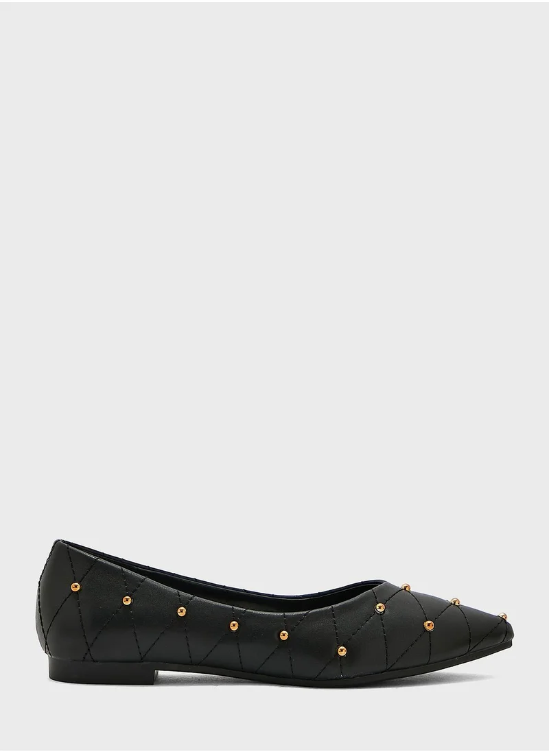 Ginger Quilted Stud Pointed Flat Shoes