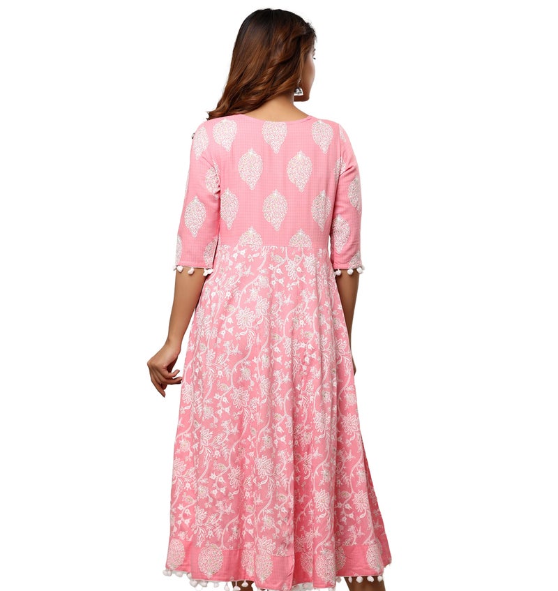rytras Women's Pure Cotton Printed Anarkali Kurta- Ethnic Wear, Pink(RYT262,S) - Image 4
