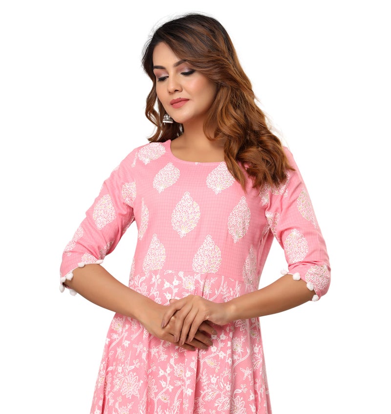 rytras Women's Pure Cotton Printed Anarkali Kurta- Ethnic Wear, Pink(RYT262,S) - Image 5