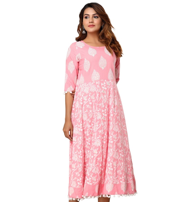 rytras Women's Pure Cotton Printed Anarkali Kurta- Ethnic Wear, Pink(RYT262,S) - Image 2