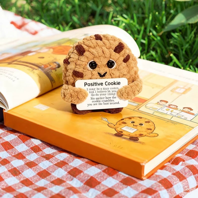 Happy Threads Positive Cookie Plush with Inspirational Message Card, Handmade Crochet Emotional Support Keepsake, Cute Desk & Shelf Décor, Funny Food Gift for Friends, Kids & Coworkers - Image 2