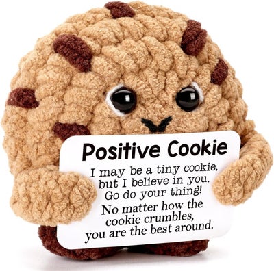 Happy Threads Positive Cookie Plush with Inspirational Message Card Handmade Crochet Emotional Support Keepsake Cute Des