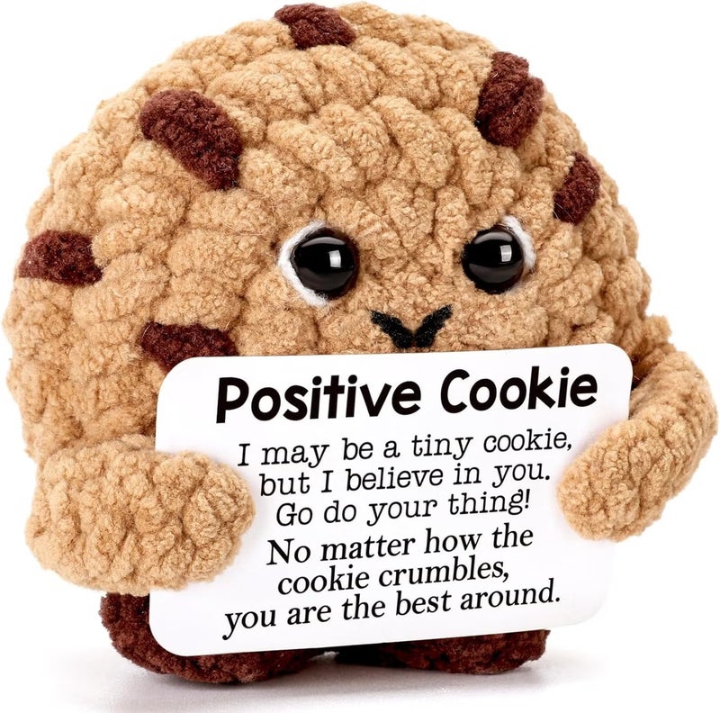 Happy Threads Positive Cookie Plush with Inspirational Message Card, Handmade Crochet Emotional Support Keepsake, Cute Desk & Shelf Décor, Funny Food Gift for Friends, Kids & Coworkers - Image 1