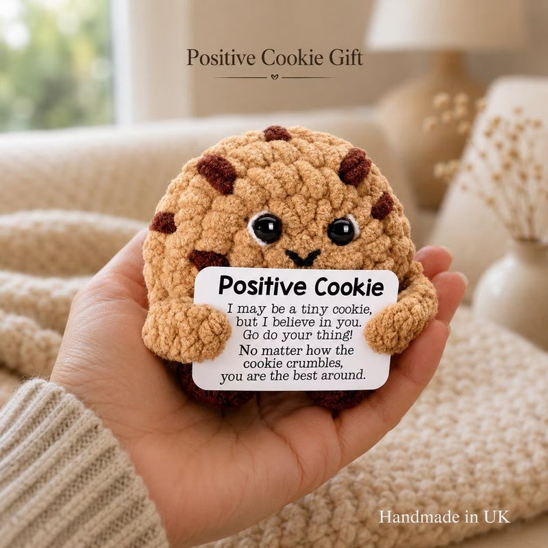 Happy Threads Positive Cookie Plush with Inspirational Message Card, Handmade Crochet Emotional Support Keepsake, Cute Desk & Shelf Décor, Funny Food Gift for Friends, Kids & Coworkers - Image 3