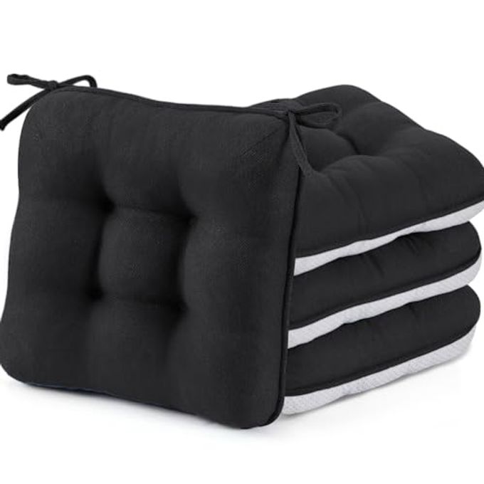 BETU Black Chair Cushions for Dining Chairs Set of 4,3.5" Thick Kitchen Table Chair Pads with Ties,Non Slip Backing and Covers,Seat Cushion for Dining Room,Bar,Patio Chairs,15.5"X15.5"X3.5",Black - Image 4