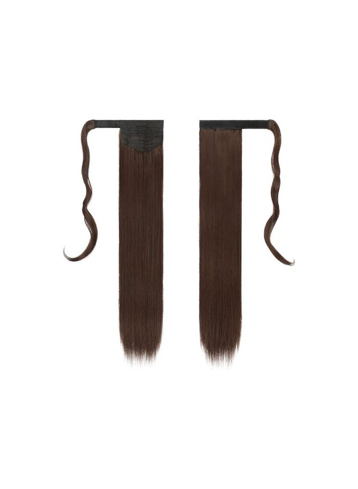 وصلة شعر صناعي ذيل حصان طويل مستقيم لون بني