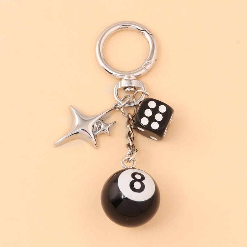 SORGERLY 8 Ball Dice Charm Keychain - Cute Bag Purse Handbag Accessories - Y2K Aesthetic Key Chain for Women Men (black dice star) - Image 4