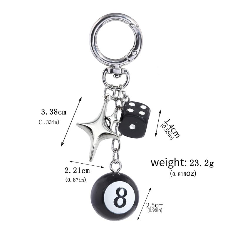 SORGERLY 8 Ball Dice Charm Keychain - Cute Bag Purse Handbag Accessories - Y2K Aesthetic Key Chain for Women Men (black dice star) - Image 5