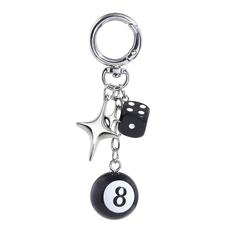 SORGERLY 8 Ball Dice Charm Keychain - Cute Bag Purse Handbag Accessories - Y2K Aesthetic Key Chain for Women Men (black dice star) - Image 1