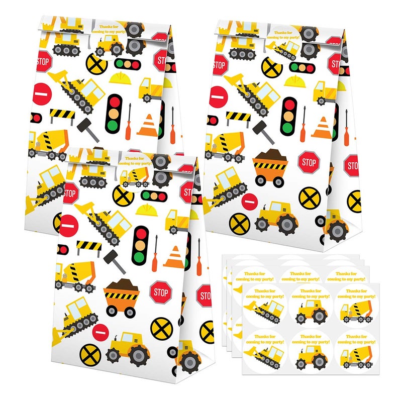BonBeeDesign Construction Party Favors Candy Bags with Stickers - Construction Goodie Gift Treat Bags - Construction Themed Birthday Party Supplies - Image 1