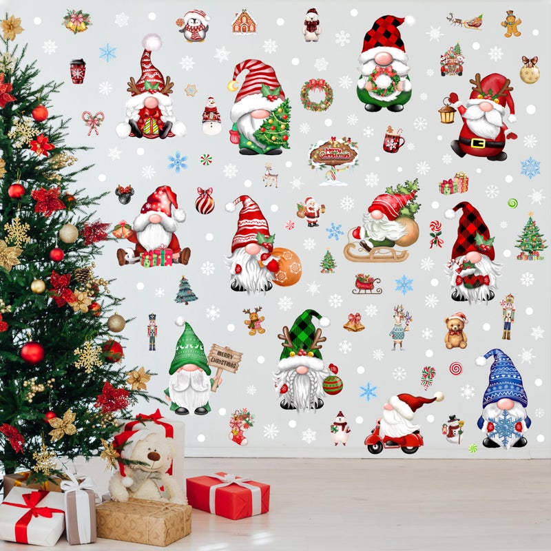BORAMDO Christmas Gnomes Wall Stickers Decoration 12 Sheets  Christmas Wall Decals Holiday Gnome Decor for Wall  Winter Snowflake Wall Vinyl Stickers for Living Room Bedroom Home Office Decor - Image 1