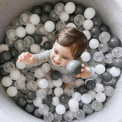 GOGOSO Ball Pit Balls for Toddlers Kids Plastic Balls for BallPit Playpen Pool Baby Play Pastel BPAFree Non Toxic Play Pastel Crush Proof Bal White Gray Clear 100pcs - Image 1