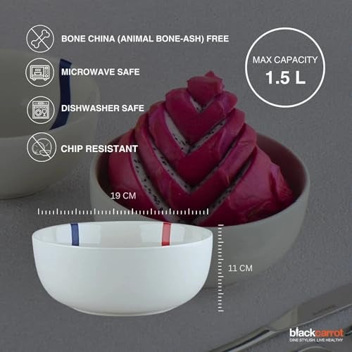 BLACKCARROT Porcelain Large Serving Bowl, 1-Pcs, (Plain, Super White), 1.5 litres, Microwave Safe - Image 3