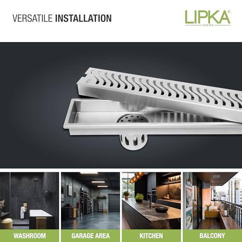 LIPKA Wave 12 × 4 Inches Floor Drainer | 304 Stainless Steel Palo Shower Water Drain Channel/Waste Water Floor Drain | with Stainless Steel Trap and Side Hole | with Collar - Image 5