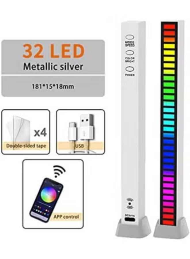 APP Sound Control Rhythm Lights, Car Music Level Lights, 32 LED 18 Colors Audio Spectrum Analyzer, Voice Activated Atmosphere Light, for Car, Gaming Room Decoration, Desktop, DJ Studio (White) - Image 4