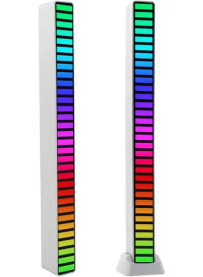 APP Sound Control Rhythm Lights, Car Music Level Lights, 32 LED 18 Colors Audio Spectrum Analyzer, Voice Activated Atmosphere Light, for Car, Gaming Room Decoration, Desktop, DJ Studio (White) - Image 1