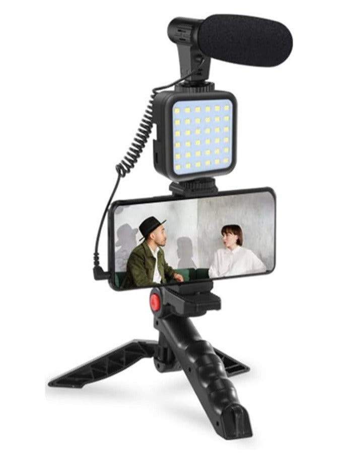 ELTRAZONE طقم حامل ثلاثي لتصوير الفيديو مع ضوء مملوء، ميكروفون، ومشبك هاتف ليوتيوب/تيك توك/إنستغرام/يوغا اللياقة البدنية - Image 1