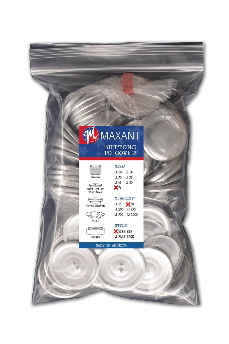 M MAXANT 50 Buttons to Cover - Made in USA - Cover Buttons with Wire Eye Backs 75 (1 7/8") - Image 1