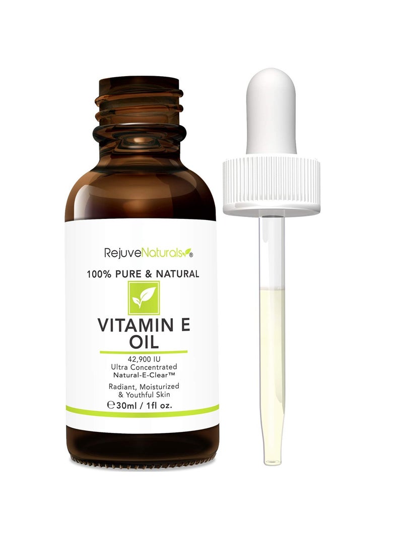 RejuveNaturals - Vitamin E Oil - 100% Pure & Natural, 42,900 IU. Repair Dry, Damaged Skin from Surgery & Acne, Age Spots & Wrinkles. Boost Collagen for Moisturized, Youthful-looking Skin. d-alpha tocopherol - Image 1