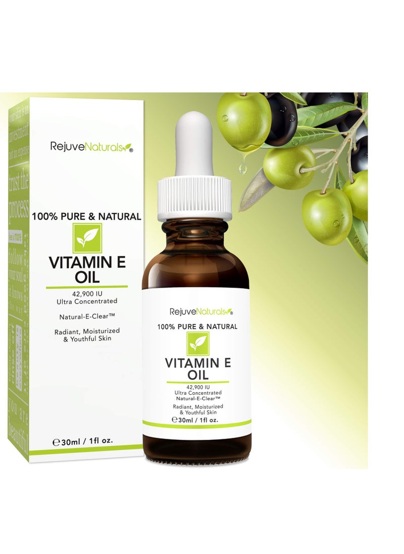 RejuveNaturals - Vitamin E Oil - 100% Pure & Natural, 42,900 IU. Repair Dry, Damaged Skin from Surgery & Acne, Age Spots & Wrinkles. Boost Collagen for Moisturized, Youthful-looking Skin. d-alpha tocopherol - Image 1