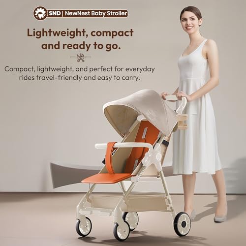 StarAndDaisy Baby Stroller for 0-3 years Newborn & Toddler / Travel Pram for Baby with foldable 360° Swivel Lockable Front Wheels, Multi-Level Recline & Adjustable Footrest , Removable Tray , Safety Harness Belt -Beige - Image 2