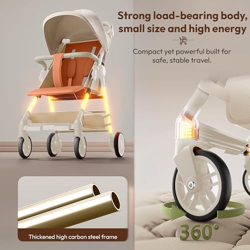 StarAndDaisy Baby Stroller for 0-3 years Newborn & Toddler / Travel Pram for Baby with foldable 360° Swivel Lockable Front Wheels, Multi-Level Recline & Adjustable Footrest , Removable Tray , Safety Harness Belt -Beige - Image 5
