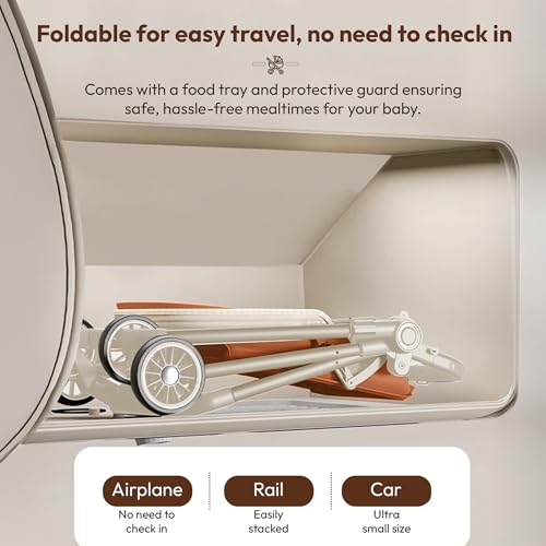 StarAndDaisy Baby Stroller for 0-3 years Newborn & Toddler / Travel Pram for Baby with foldable 360° Swivel Lockable Front Wheels, Multi-Level Recline & Adjustable Footrest , Removable Tray , Safety Harness Belt -Beige - Image 4