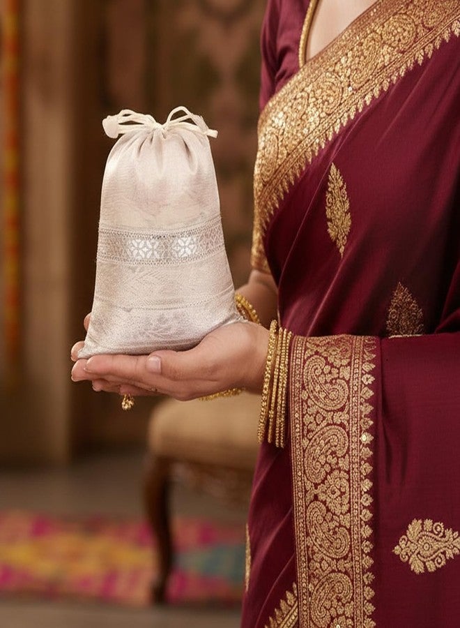 Touchstone Drawstring Bags Traditional Indian Handcrafted in Elephant Pattern Brocade fabric. Perfect for Gifts Jewelry Weddings Sweet Distribution Set of 9 Vibrant Multicolor Pouches Purses Potli - Image 4
