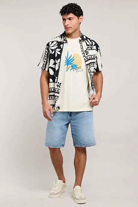 R&B Printed T-Shirt with Crew Neck and Short Sleeves