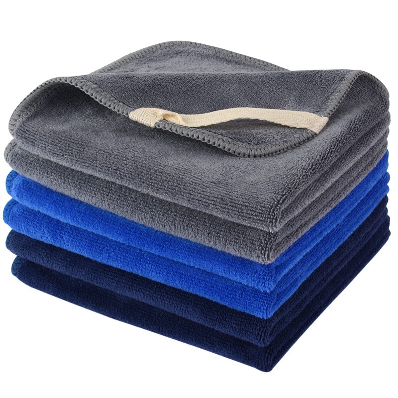 SINLAND Microfiber Facial Cloths Fast Drying Washcloth 12inch x 12inch 6pack BlueNavy BlueGrey