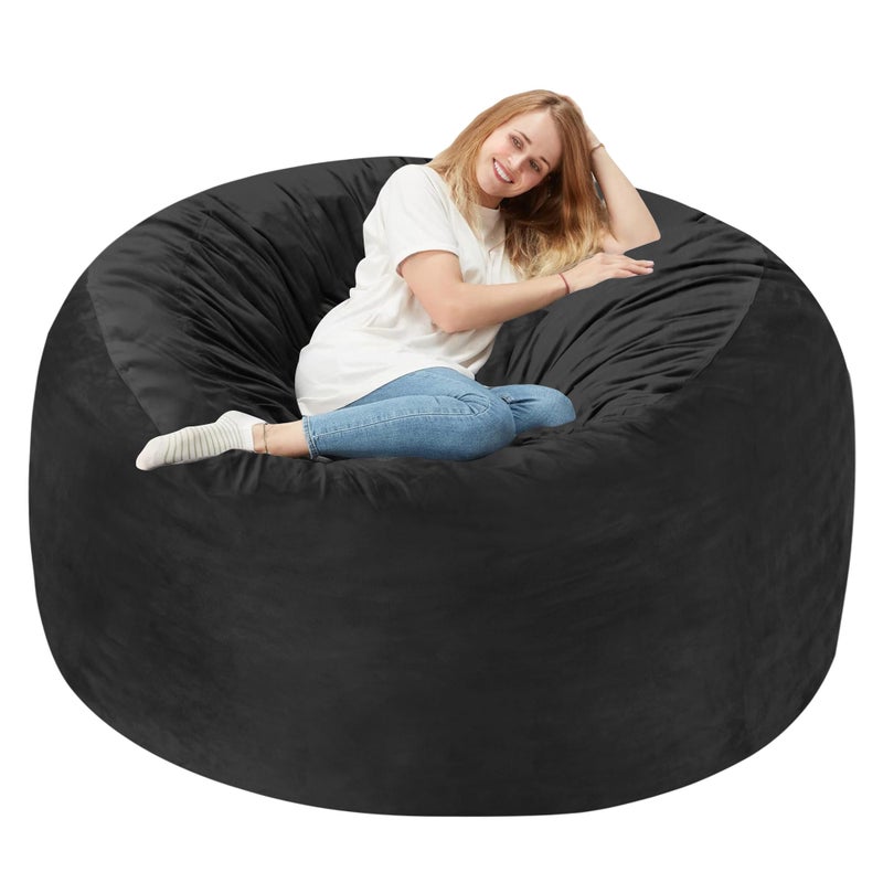 Homguava 4 FT Bean Bag Chair 4 Bean Bags with Memory Foam Filled Large Beanbag Chairs Soft Sofa with Dutch Velvet CoverBlack