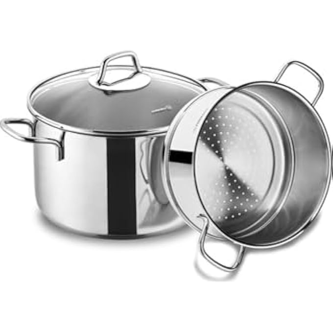 Perla Satinless Steel Steam Pot Set Pot 20x12cm 38l Steam Pot 20x10 cm 25L Silver KA1521
