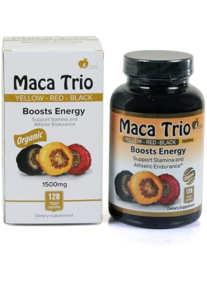 Maca Trio Organic Black,Red Root Capsules -1500mg,120 Pisces - Image 2