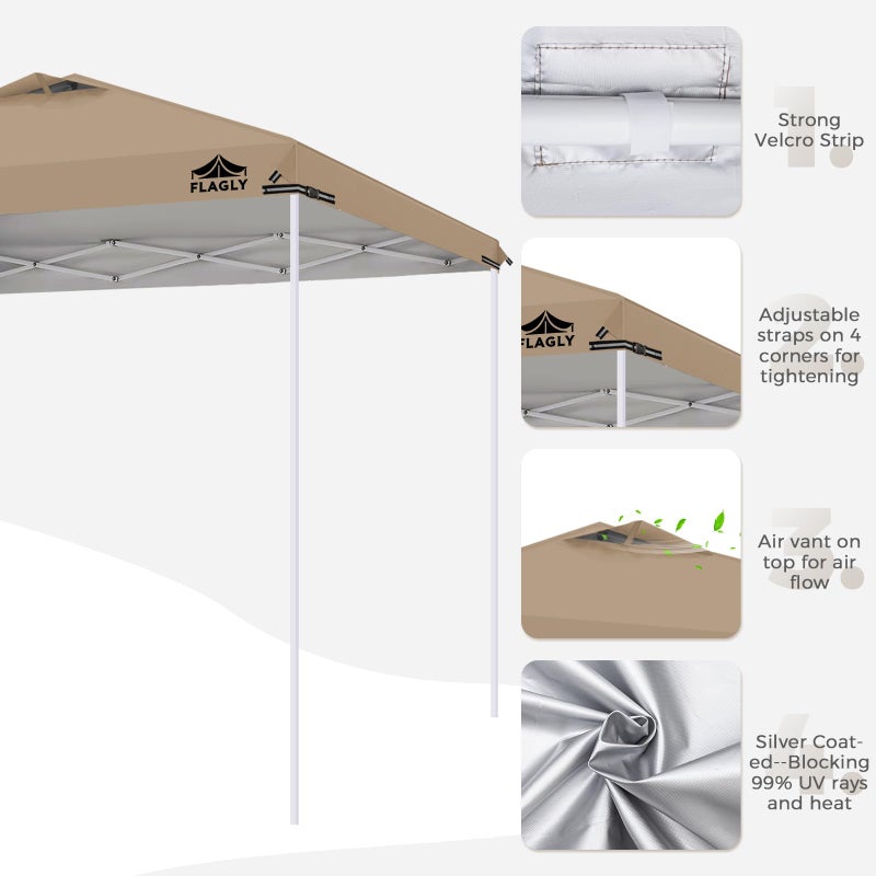 Flagly 10x10ft Replacement Canopy Top with Air Vent, Waterproof & UV Protection Canopy Tent Top Cover for Straight Leg Canopy Frame - for Outdoor, Patio, Event, Trade Show (Khaki, 10x10ft) - Image 4