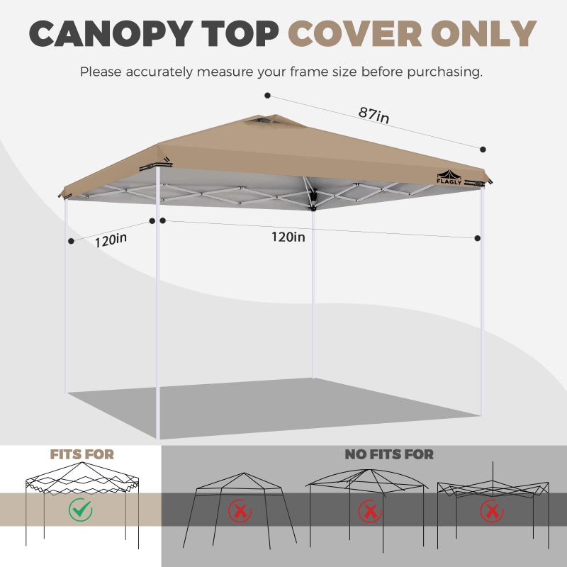 Flagly 10x10ft Replacement Canopy Top with Air Vent, Waterproof & UV Protection Canopy Tent Top Cover for Straight Leg Canopy Frame - for Outdoor, Patio, Event, Trade Show (Khaki, 10x10ft) - Image 2