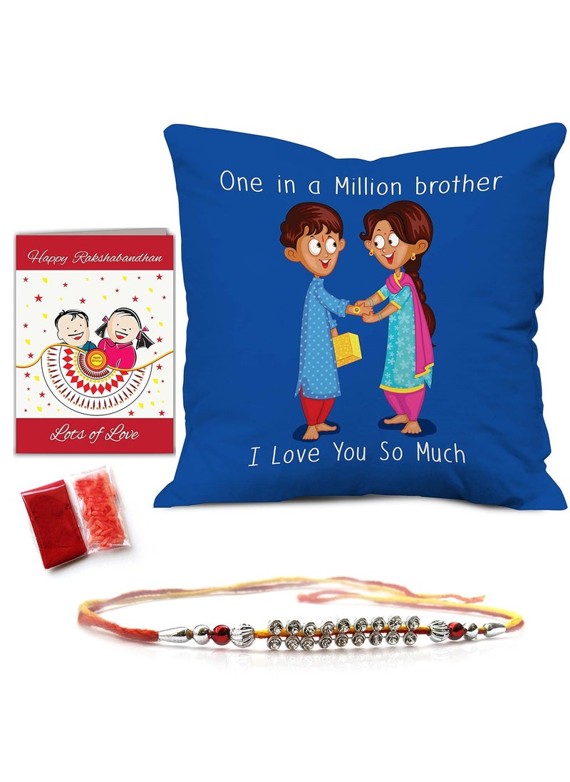 Indigifts Indigifts Rakshabandhan Gifts I Love You So Much Bhaiya Quote Printed Cushion Cover 12"X12" with Filler, Crystal Rakhi,Roli, Greeting Card  - Image 1