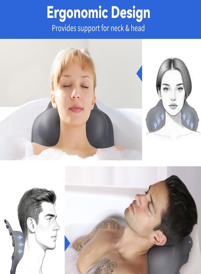 Goowin Bath Pillows for Tub, New Generation Skin-Friendly Silicone Bath Pillow, Luxury Bathtub Pillow for Head and Neck, Powerful Suction Tub Pillow for Bathtub with Inflatable Airbag (Grey) - Image 2