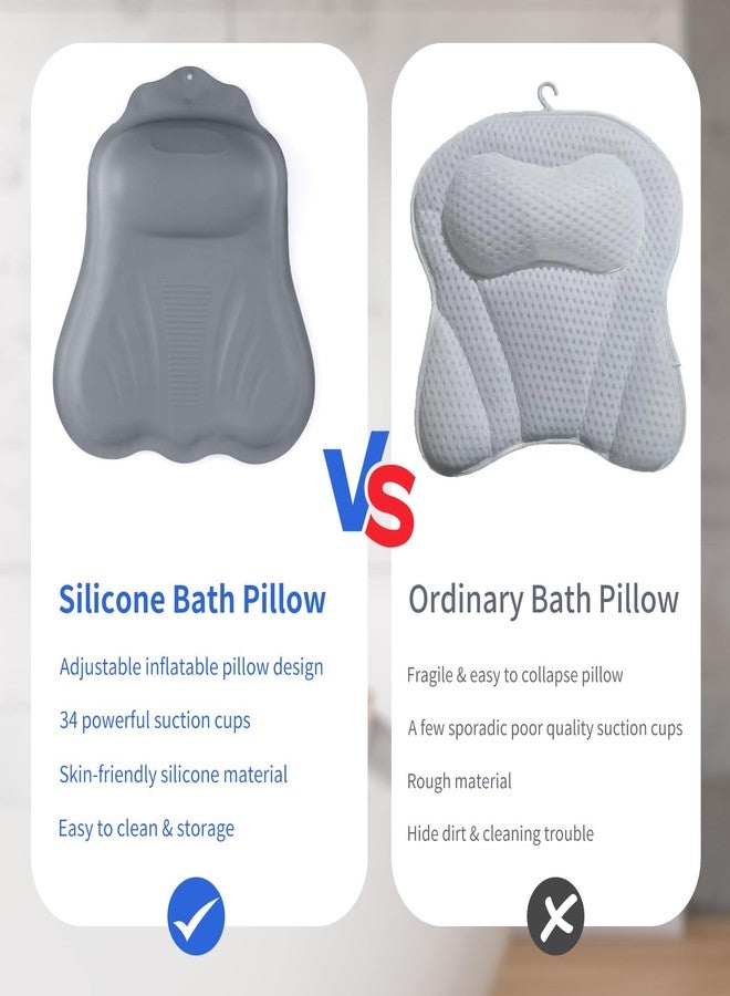 Goowin Bath Pillows for Tub, New Generation Skin-Friendly Silicone Bath Pillow, Luxury Bathtub Pillow for Head and Neck, Powerful Suction Tub Pillow for Bathtub with Inflatable Airbag (Grey) - Image 5
