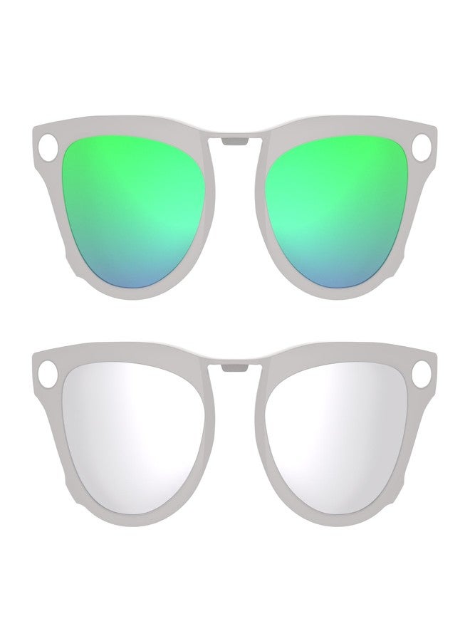 HiBloks 2Pcs Polarized Clip-on for Ray-Ban Meta Skyler & Gen 2 (RW4010/RW4014 52-20), Grey Frame Discoloration Clips for RayBan Skyler Accessories Protect Your Eyes, Cool and Fashion (Silver+Green) - Image 1