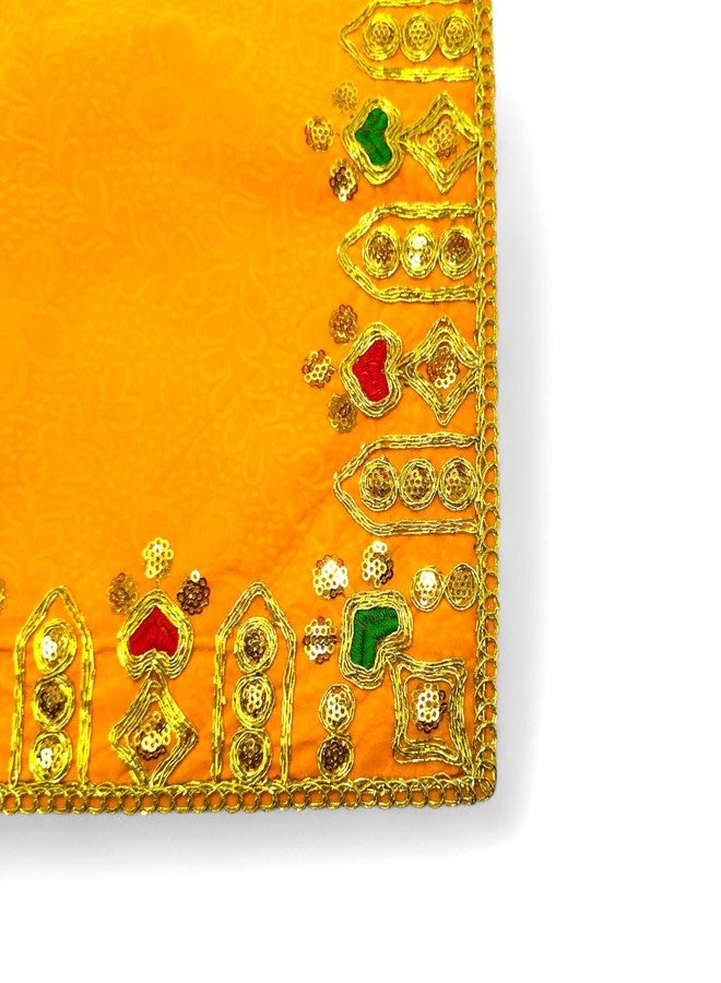 Achleshwar Designer Velvet Embroidered Pooja Aasan Cloth|Chowki Aasan for God Idol|Mandir Table Altar Cover for Puja & Diwali Decoration|Yellow|10x20 Inch - Image 5