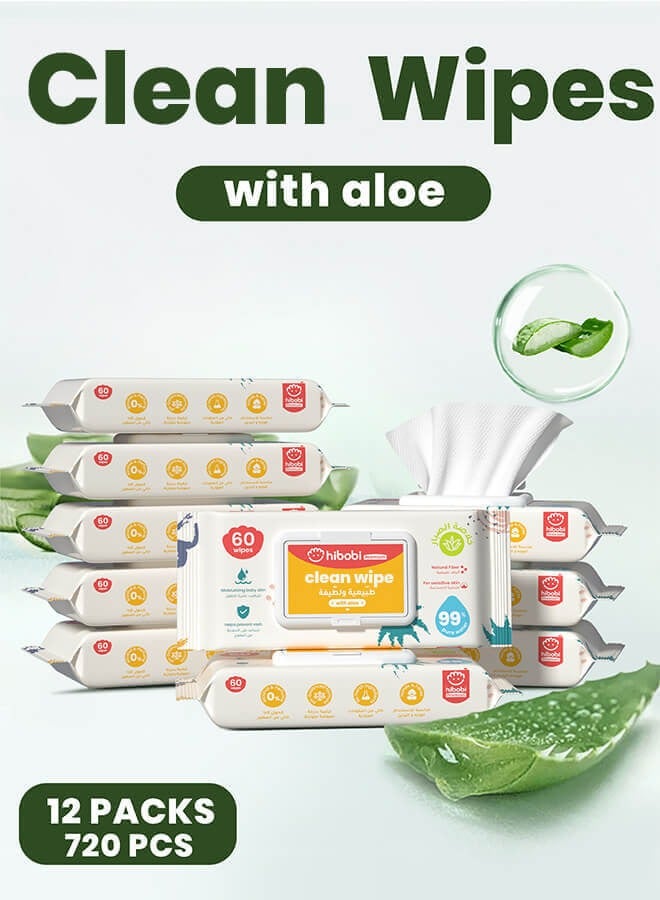 ريوليو مناديل تنظيف مبللة بنسبة 99.9% من الماء – مهدئة وحامية، خالية من الكحول والعطور، مناسبة للبشرة الحساسة، 12 × 60 (720 منديلًا) - Image 1