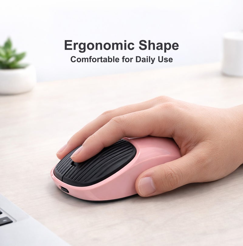 FOREV Wireless Mouse with 2.4GHz Mode, 3-Level DPI Adjustments, 4-Button Rechargeable Gaming Mouse, Lightweight Ergonomic Mouse for Mac Mini PC Gaming Laptop Computer MacBook - (Pink & Black) - Image 5