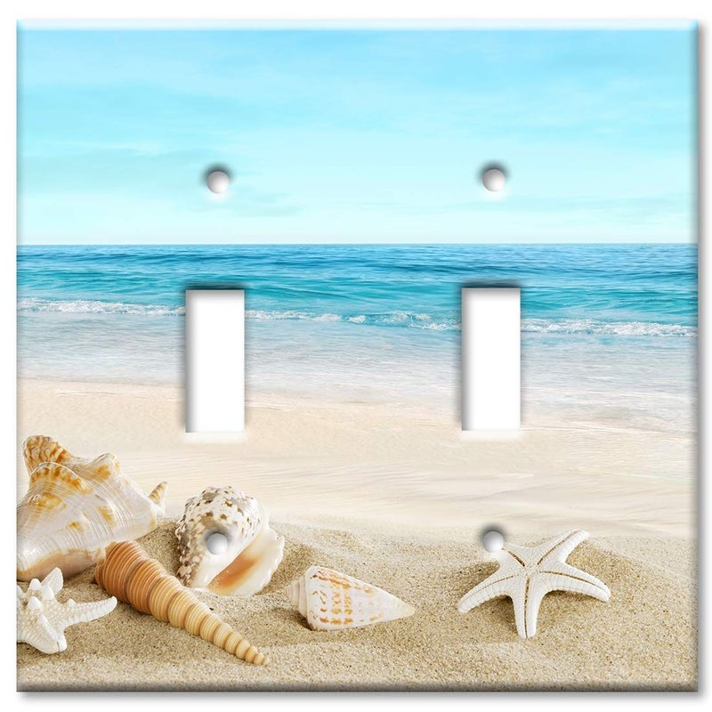 Art Plates 2 Gang Toggle Metal Decorative Metal Wall Plate Two Gang Toggle Switch Plate Cover Seashells on the Beach Made in the USA