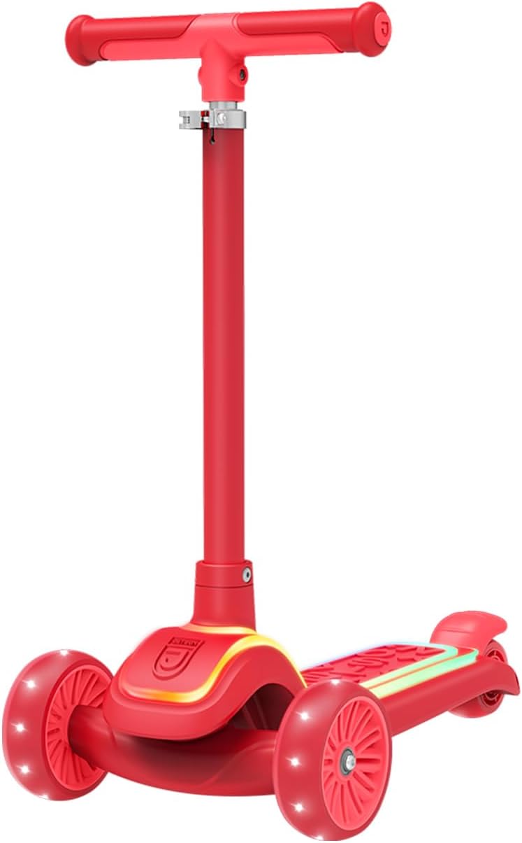 JETSON Halos Three-Wheel Light Up Kick Scooter, Light up Stem & Deck, Height Adjustable Handlebar, Rear Brake, Foldable, Ages 3+, JHALOS-RED - Image 1