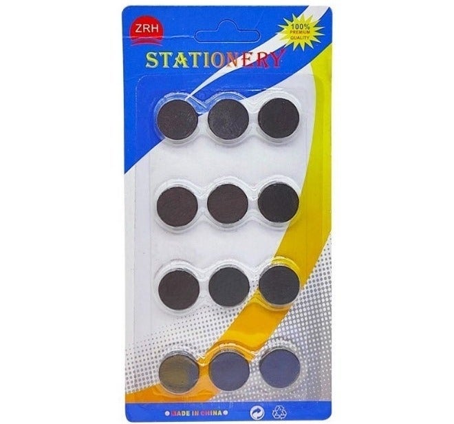 ZRH Premium Circular Magnets With Storage Blister Pack Black 12 Pieces Medium