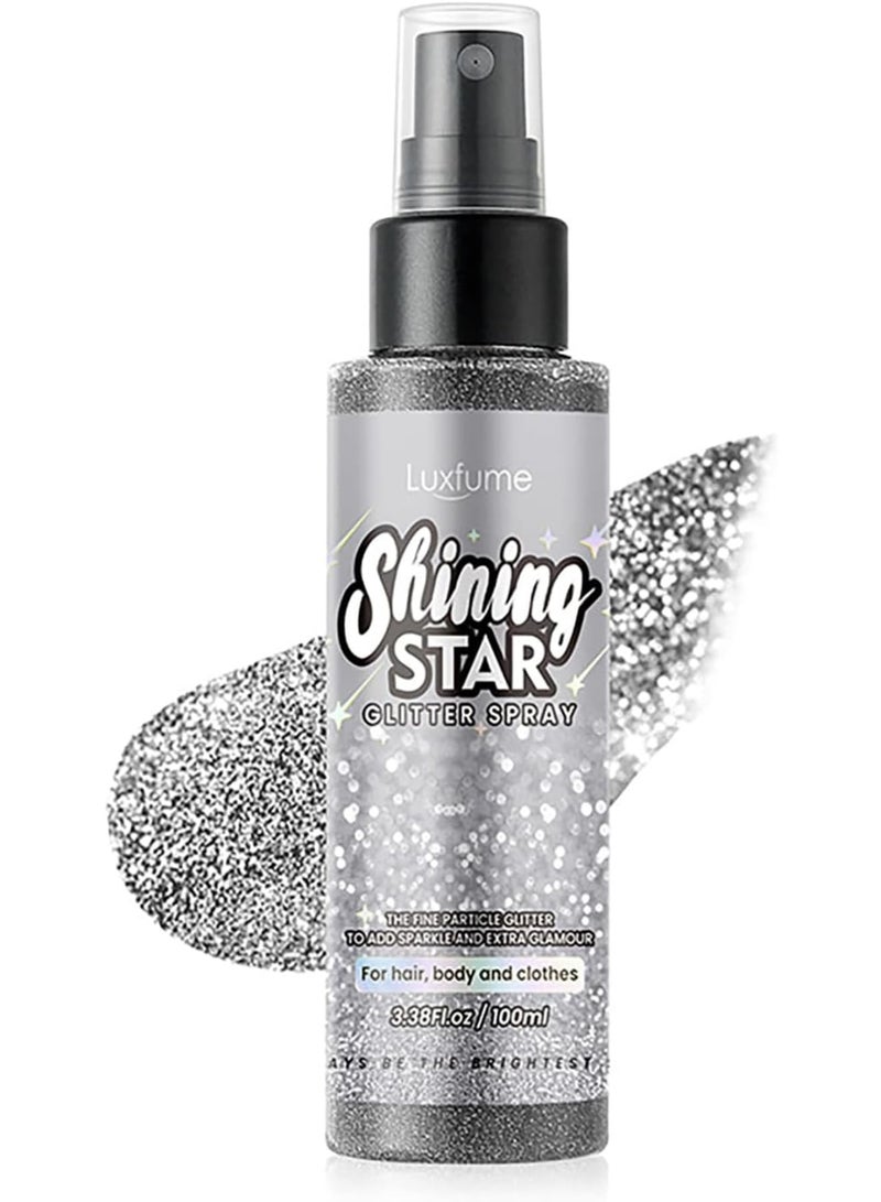 SOLARAE Body Glitter Spray, Silver Body Glitter Spray, Face Glitter Spray, Quick-Drying and Long-Lasting Body Shiny Spray, Body Shimmer Spray Rave Accessories for Festival Concert Party (100ml) - Image 1
