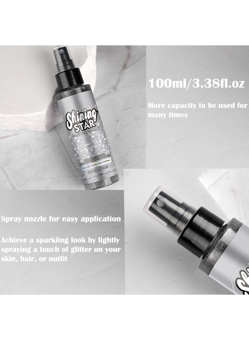 SOLARAE Body Glitter Spray, Silver Body Glitter Spray, Face Glitter Spray, Quick-Drying and Long-Lasting Body Shiny Spray, Body Shimmer Spray Rave Accessories for Festival Concert Party (100ml) - Image 4