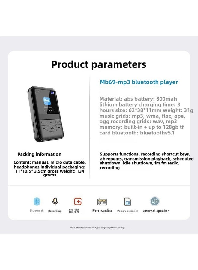 1.5-inch Student Back Clip-on Sports Mp3 Tape Playing Wireless Lossless Bluetooth Music Player-Body Color:Black-Memory Capacity:8GB  - Image 2