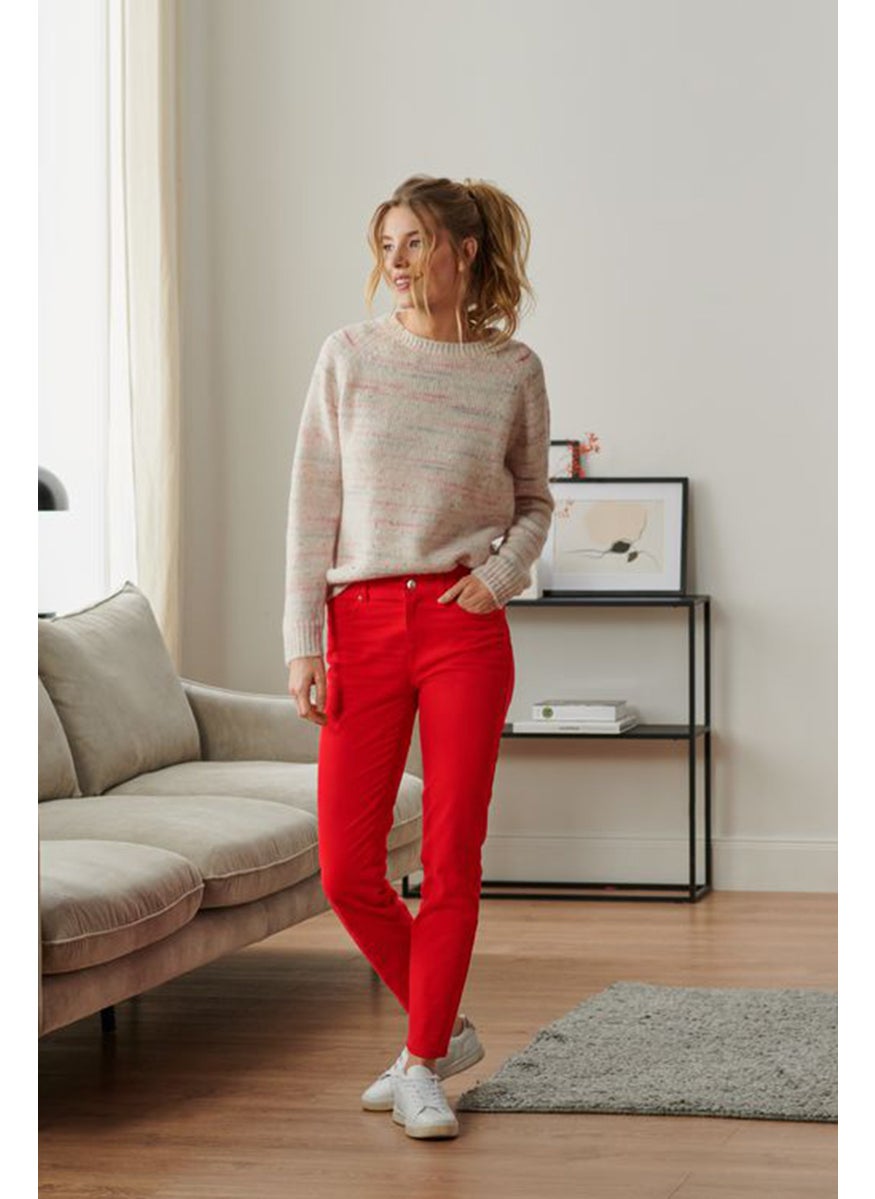 Tchibo - Women Slim Fit Stretchable Solid Denim Jeans, Red - Image 1